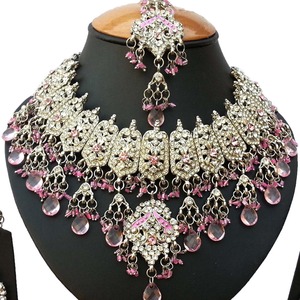 Vintage Pink Crystal <b>Tassel</b> Necklace <b>Earring</b> Headpiece Set Women's Alloy Jewelry Engagement Wedding Bridal Party Gift Gold - Product Image 1