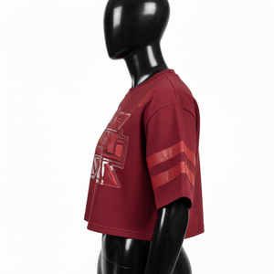 เสื้อครอปท็อปผู้หญิงผ้าคอตตอนเจอร์ซีย์ แขนเสื้อลายทาง แผ่นปะไหล่  โลโก้แบบสั่งทำ เสื้อครอปท็อปผู้หญิงผ้าฝ้าย - Product Image 6