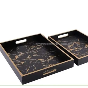 Plateau de service rond en émail imprimé, plateau de service en bois avec autocollant en émail - Product Image 1