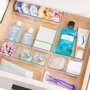 25 PCS Clear <b>Plastic</b> Versatile 4-Size Drawer Organizers Set Bathroom Vanity <b>Storage</b> <b>Bins</b> for Makeup-Desktop Drawer Organizers - Product Image 2