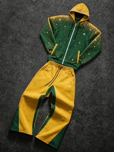 Custom Two Tone High Quality Color Block Full Zip Hoodies and Sweatpants Sets 100% Cotton Fleece Casual Regular Fit Activewear - Product Image 2