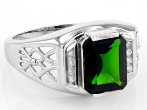 Vente en gros de bagues de fiançailles pour hommes, faites à la main, en émeraude rhodiée sur pierre principale en argent sterling, moissanite - Product Image 3