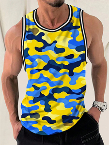Camisetas sin mangas de cuello alto para hombre, 100% algodón, corte formal, longitud regular, estilo vintage lavado, estampado de leopardo en la parte delantera - Product Image 2