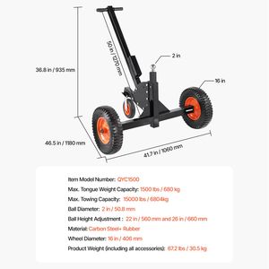 Carrello per Rimorchio Resistente con Capacità di Carico di 1500 libbre, 2 Sfere, 16 Pneumatici, Movimentatore per Rimorchio 2 in 1, Adattamento Universale - Product Image 6