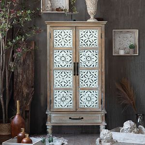 Mobiletto Alto in Legno Rustico 55.12 Pollici, Versatile Organizzatore per Buffet e Dispensa con Tocco Decorativo - Product Image 1