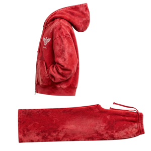 Red Acid Wash Winter <b>Velvet</b> Two Piece Tracksuit Set Cropped Zip <b>Hoodie</b> Wide Leg Sweatpants Casual Streetwear Matching Outfit - Product Image 3