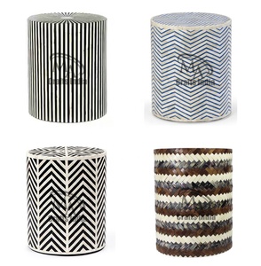 Taburete decorativo con incrustaciones de hueso para el hogar y la sala de estar, alta calidad, Color blanco y negro - Product Image 1