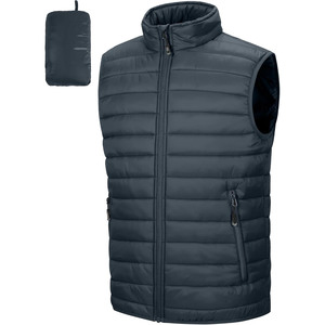 Gilet matelassé léger pour homme, col montant, fermeture éclair, coupe-vent, vêtement d'extérieur décontracté, gris - Product Image 5