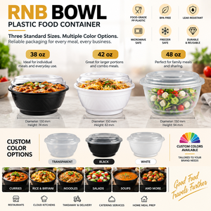 Tazón redondo de plástico negro con tapa transparente de 48 oz, contenedor de PP apto para microondas para entrega de comida y comida para llevar. - Product Image 3