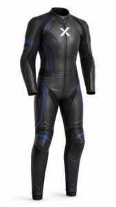 X Leather-Stretched Panel One-Piece Winter Motorcycle <b>Suit</b> | Printed | Black <b>Red</b> Blue | Custom Logo | OEM ODM Manufacturer | - Product Image 1