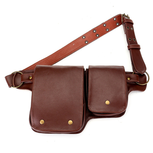<b>Top</b> Trending Custom Vintage Leather Waist Bag With Double Pockets Rivet Decoration Unisex Crossbody Style Brown Color - Product Image 1