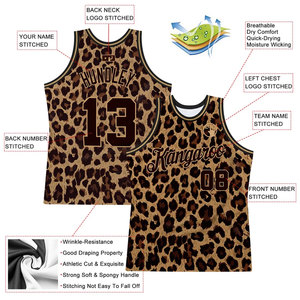 Maillot de basket-ball personnalisé à imprimé léopard pour hommes, sans manches, en mesh sublimé, avec nom et numéro de l'équipe - Product Image 2