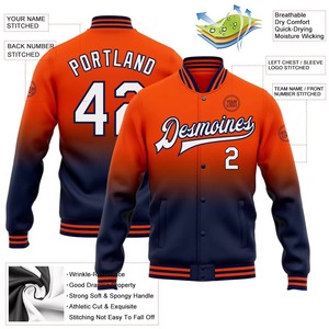Custom Varsity <b>Jacket</b> <b>Men</b> Orange Navy Blue Gradient <b>Letter</b> Print Baseball Style with Name Number Front Back Design Autumn Casual - Product Image 4