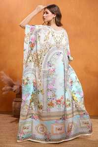 High Quality Designer Turkish Style <b>Kaftan</b> Women Polyester Handmade Batwing Sleeves V Neck Regular Fit Flared Hem Midi Party - Product Image 4