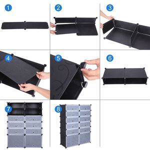 Armadio Modulare Fai-da-Te a 12 Cubi, Organizzatore in Plastica a 6 Ripiani con Porte, Scarpiera e Contenitori per Stoccaggio - Product Image 4