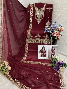 ชุดส่าหรีแบบปักลายสวยงาม ผ้าจอร์เจตต์เนื้อนุ่ม ไม่ยับง่าย สไตล์งานเลี้ยง ความยาวระดับเข่า ทรงปกติ สำหรับผู้หญิง - Product Image 4