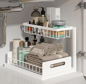 OEM/ODM Vietnam Étagère de rangement coulissante à 2 niveaux en acier allié pour sous-évier, organisateur de placard de cuisine et de salle de bain - Product Image 1