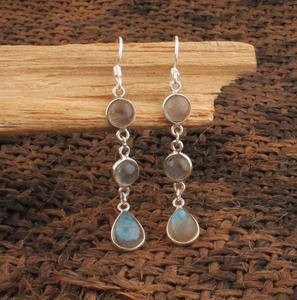 Natural Labradorite 925 <b>Sterling</b> <b>Silver</b> <b>Drop</b> <b>Earrings</b> Luxury Wedding Party Jewelry for Women - Product Image 1