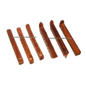 Personalized Decor Boat Shape Flip Top Natural <b>Wood</b> Incense <b>Burner</b> With Storage Compartment & Brass Inlay Work - Product Image 1