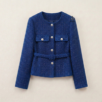 Veste Courte Élégante en Tweed Bleu pour Femme, Style Grec, avec Fermeture Boutonnée, pour Régalia Maçonniques Delta Sigma Heritage