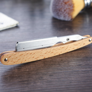 Maquinilla de afeitar con mango de madera para hombre, maquinilla de afeitar con hoja recta, desechable, de acero inoxidable, OEM - Product Image 6