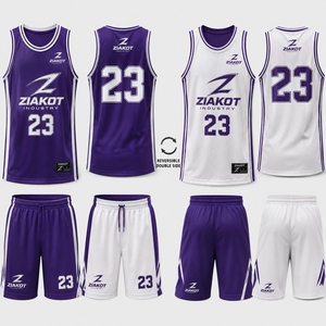 Seragam Basket Sublimasi Bolak-Balik Warna Ungu Putih Kustom Terlaris Industri Grosir Langsung - Product Image 1