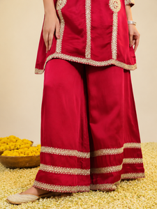 Ensemble de kurta en soie rouge Zainaa - Product Image 6