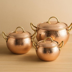 Copper Soup & Stock <b>Pots</b> <b>Set</b> with Lids Double Handle Hammered Finish Vintage Design for Gas and Induction Cooker - Product Image 3
