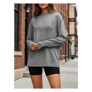 Sweat-shirt court en coton pour femme, pull à manches longues col rond, pull oversize décontracté pour femme - Product Image 2