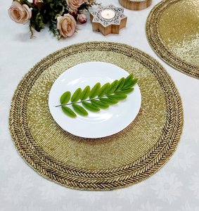 Custom Floral <b>Beaded</b> Satin Table <b>Placemat</b> Round Dining Mat Handmade Decorative Pad for Hospitality - Product Image 6