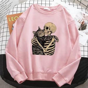 Sudaderas con Capucha para Mujer, Estilo Vintage, Profesional, de Alta Calidad, con Diseño Retro de Calavera y Gato, Sudadera Cálida de Forro Polar, Cuello Redondo Suave - Product Image 3