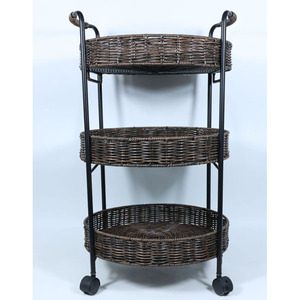 Carrito de Almacenamiento de 3 Niveles de Ratán con Ruedas y Asas - Product Image 2