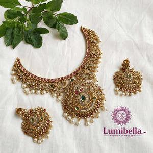 Matte Floral Intricate Design Short Necklace Set - Product Image 4