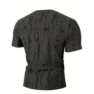 T-shirts d'été unis effet vieilli style streetwear col rond manches courtes 100% coton légers service OEM en promotion anti-UV - Product Image 4