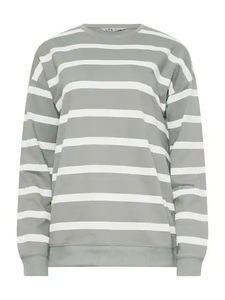 Sweat-shirt gris et blanc uni à col rond pour femme, manches longues, en coton tricoté, décontracté, écologique, broderie sur le devant, pour l'hiver et le printemps - Product Image 5