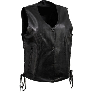 Samroz Sports Women's Premium Classic Leather Motorcycle Rider <b>Vest</b> w/Embroidery Artwork - Product Image 2
