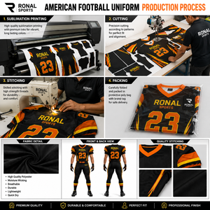 Uniforme de Fútbol Americano Ronal Sports para Hombre, Jersey Sublimado Acolchado de Manga Corta, Negro, Naranja, Amarillo, Equipo 23 - Product Image 5