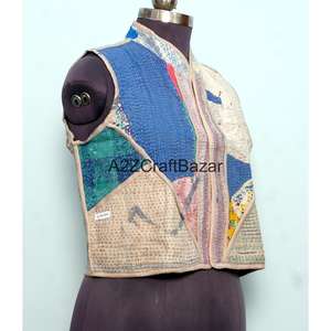 Veste matelassée Kantha 100% coton faite à la main pour femmes, motif floral imprimé, respirante, toutes saisons, manches classiques - Product Image 4