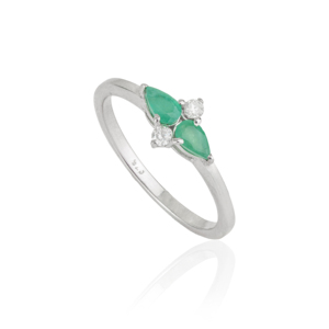 Beautiful Unique Design 925 Sterling <b>Silver</b> Pear Cut Natural <b>Emerald</b> & Round Diamond Minimal Fine <b>Ring</b> Jewelry - Product Image 3
