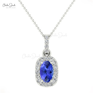 Top Products 7x5mm Oval Cut Tanzanite Gemstone Halo <b>Pendant</b> 14k <b>Solid</b> <b>Gold</b> Diamond Classic <b>Pendant</b> from Verified Supplier - Product Image 3