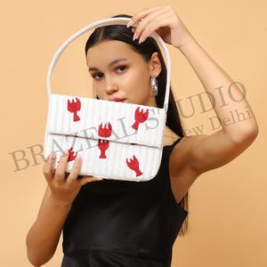 Nuevo Bolso de Hombro de Diseño para Mujer con Cuentas y Patrón Geométrico, para Novias, con Logotipo Personalizado, Correa Única, Satinado, a la Moda - Product Image 4