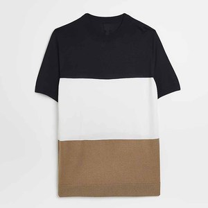 T-shirt pour homme gris et blanc à blocs de couleur avec impression de logo personnalisé, t-shirt à manches courtes pour homme - Product Image 5