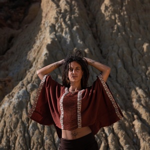 Loose Fit Cotton <b>Poncho</b> Top With Oversized Batwing Sleeves And Handcrafted Tribal Pattern Free Size - Product Image 2