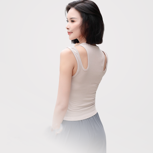 WHOLESALE Women's Summer Yogo Tank <b>Top</b> Fashionable Slimming Cropped Double Shoulder Breathable Hollow Crop <b>Top</b> Sweet Ribbed - Product Image 2