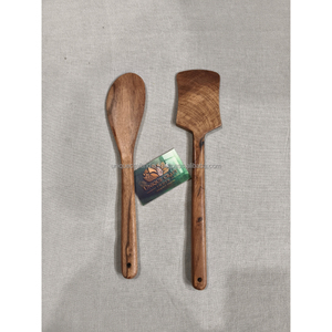 Juego de servidor de ensalada de madera de Neem hecho a mano LeafLoom | Cuchara y tenedor antibacterianos naturales para uso en restaurantes ecológicos, regalos y restaurantes - Product Image 1