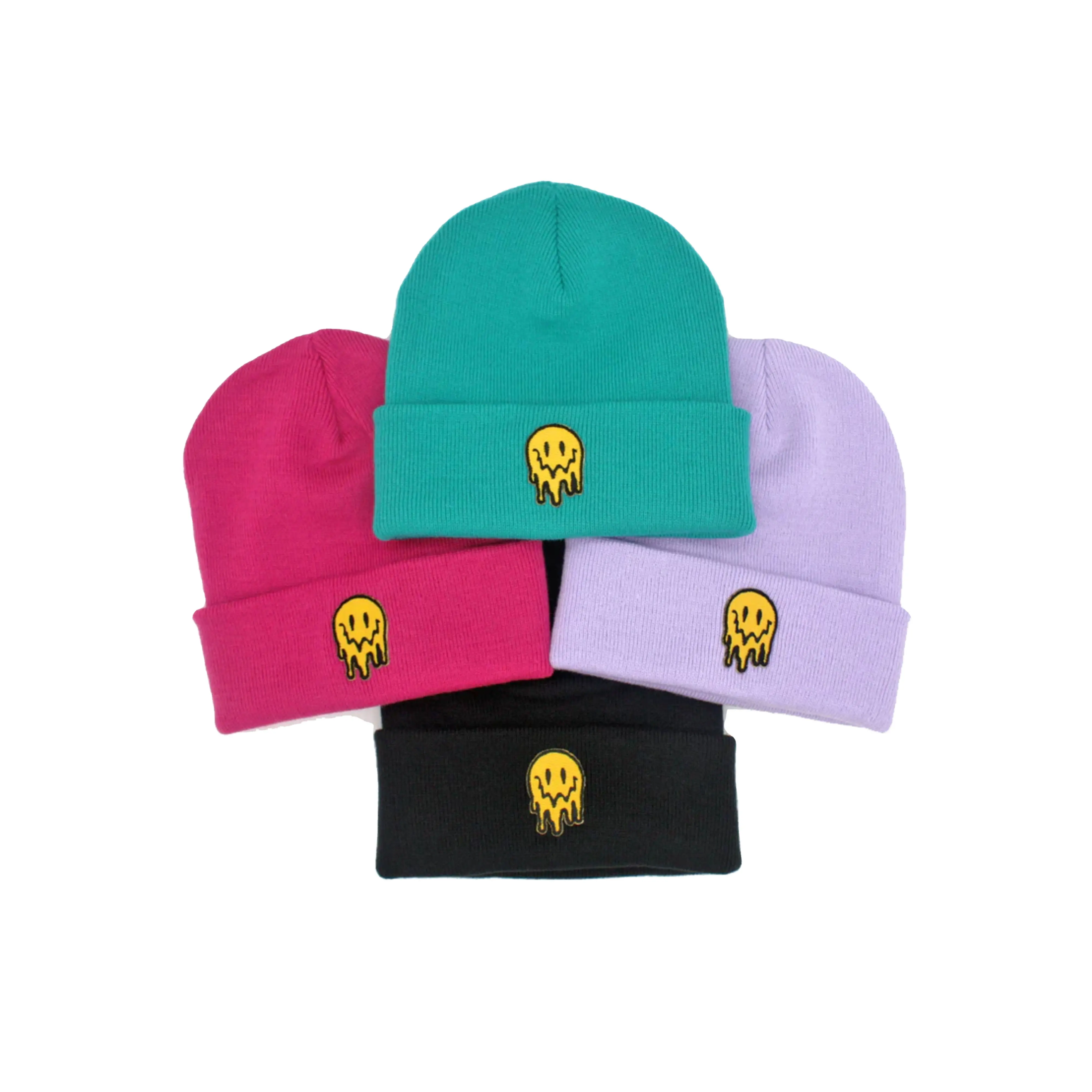 Beanie Bulk OEM Winter Hats Unisex Casual Soft Color Beanie Hats Embroidered Logo 2 Beanie Caps