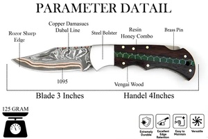 Couteau pliant à verrouillage arrière en cuivre Damas, fait main, couteau de poche EDC, vente en gros, OEM, ODM, logo personnalisé, chasse en extérieur - Product Image 6