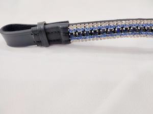 Frontal en cuir italien avec cristaux blancs, bleus et noirs, accessoire d'équitation de luxe pour concours - Product Image 3
