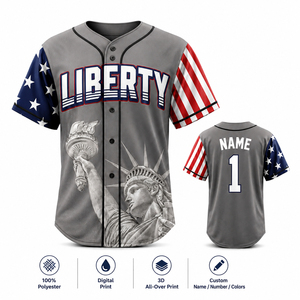Camiseta de Béisbol Personalizada con Estampado Digital Antibacterial, Estilo Retro con Botones, Malla de Poliéster de Secado Rápido, Ropa Deportiva para Hombre, Club, Liga - Product Image 1