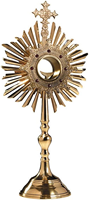Monstrance en laiton poli, artisanale, traditionnelle catholique, pour l'altier religieux de l'église et de la chapelle, pour la liturgie eucharistique